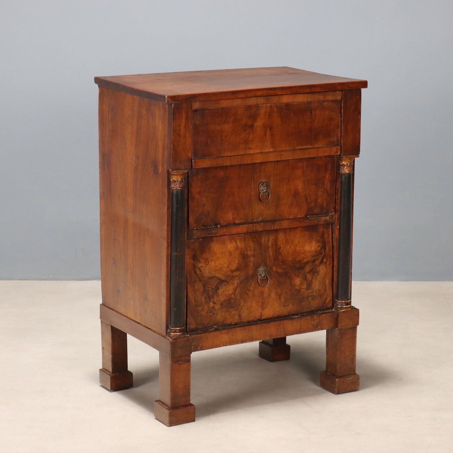 Antique Bedside Table Empire Walnut Poplar Italy XIX Century