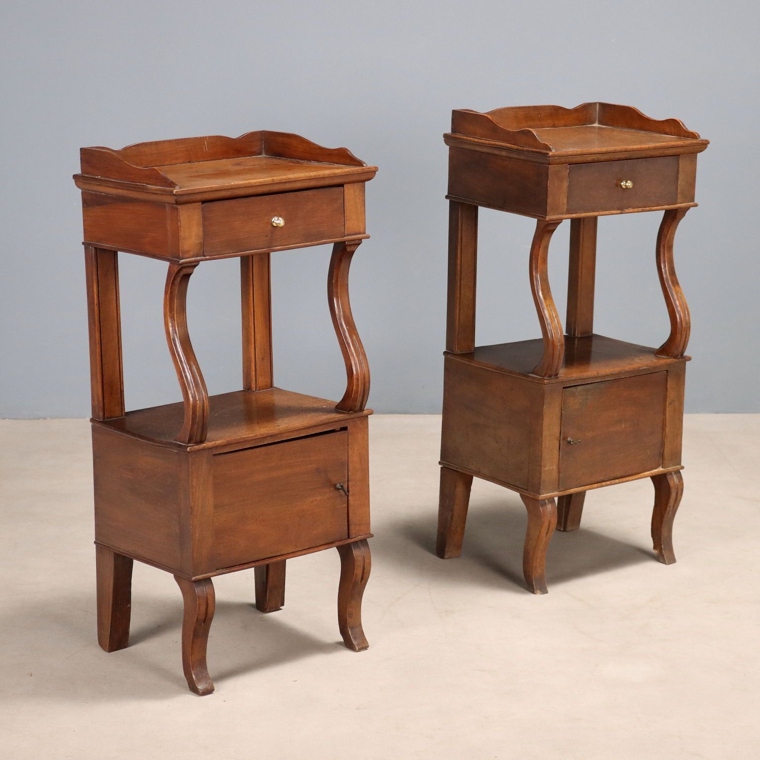 Antique Bedside Tables Walnut With Drawer Italy XIX Century