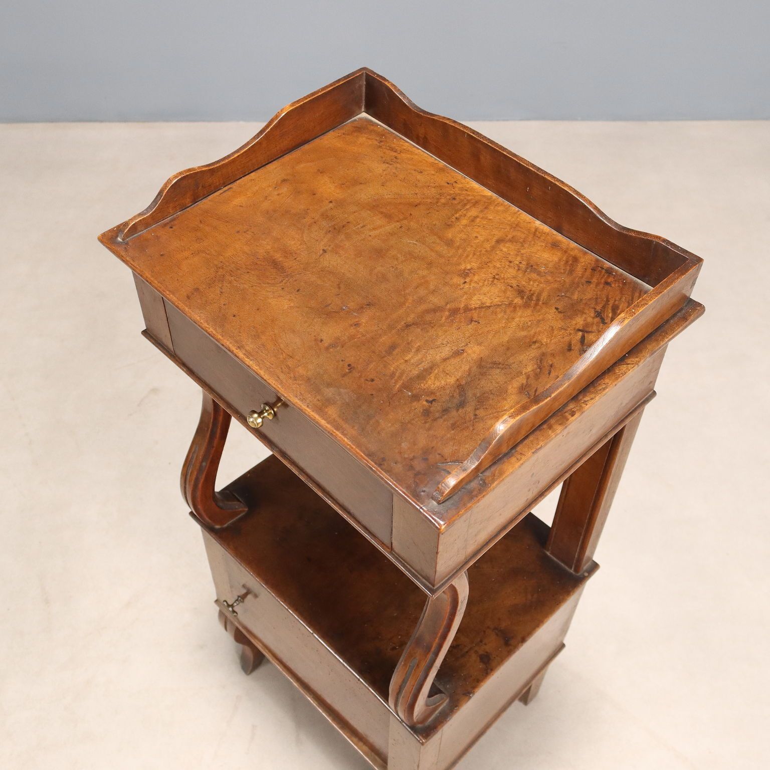 Furniture Antique Bedside Tables Walnut With Drawer Italy XIX Century photo