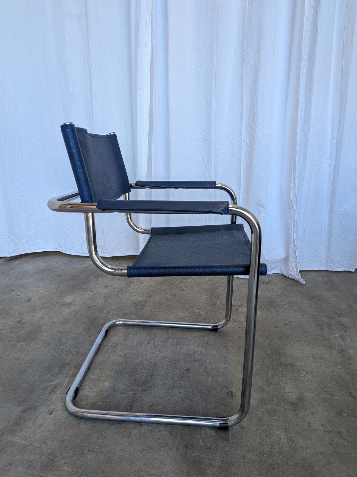 Vintage Mart Stam Style S34 Chair: Blue Leather, Bauhaus Office Armchair photo vintage