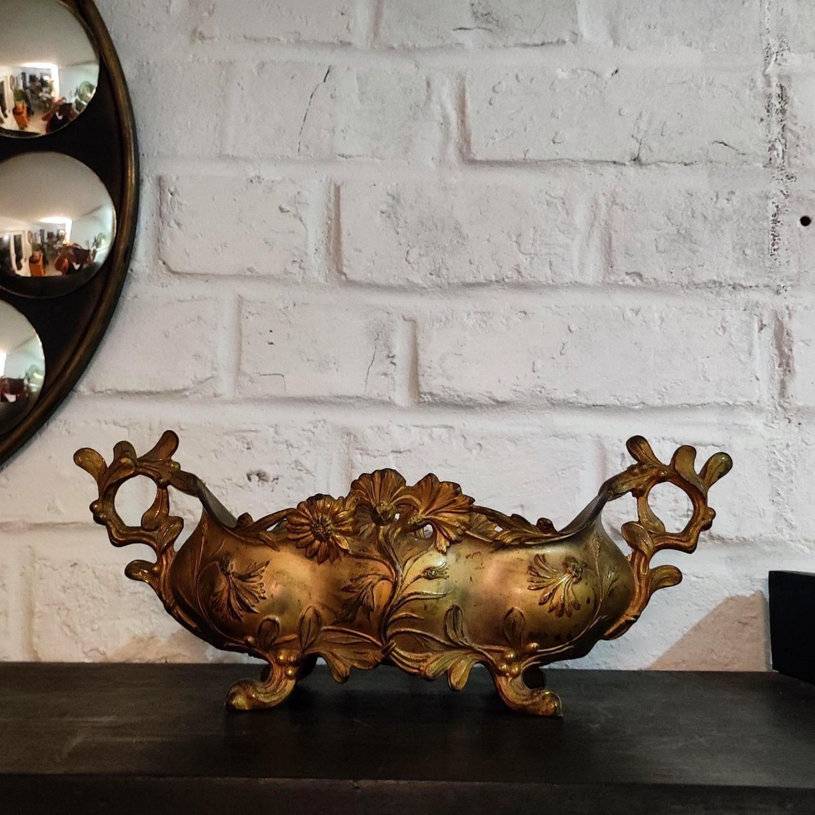 Antique French Jardinière In Rococo Style Centerpiece, Gilded Spelter Planter photo furniture