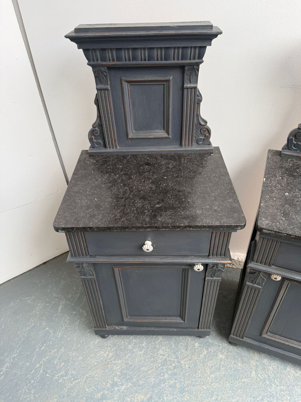 A Lovely Pair Of Original Hungarian Antique Oak & Pine Marble Bedside Cabinets photo 895.0