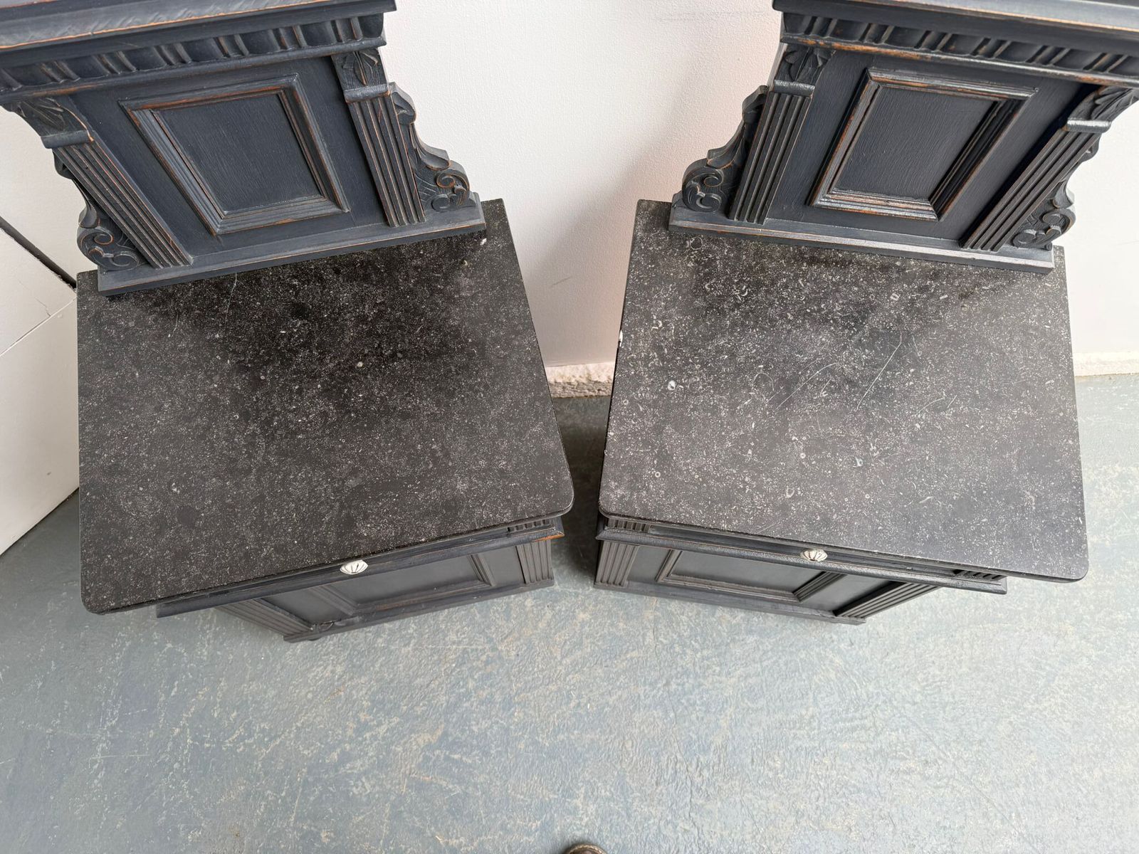 A Lovely Pair Of Original Hungarian Antique Oak & Pine Marble Bedside Cabinets photo vinterior