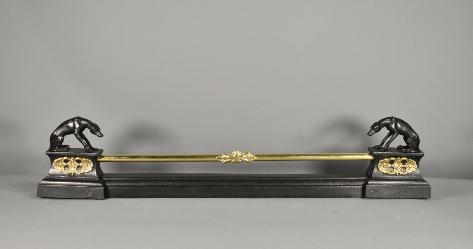 French Antique Fireplace Fender With Greyhounds In Bronze – 19th Century