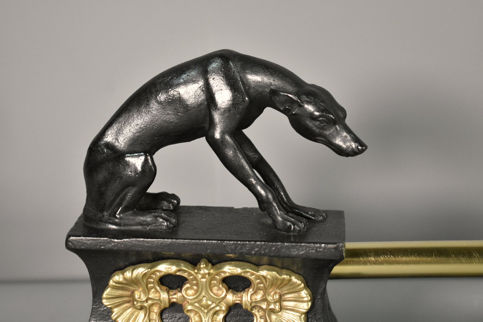 French Antique Fireplace Fender With Greyhounds In Bronze – 19th Century photo for sale