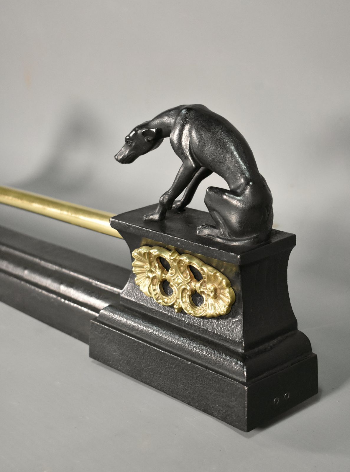 Home Fixtures French Antique Fireplace Fender With Greyhounds In Bronze – 19th Century photo