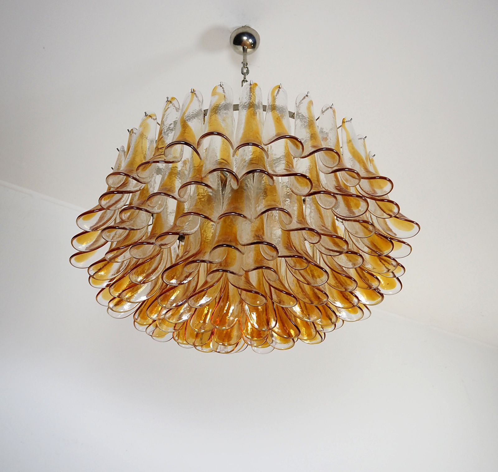 Large Murano Glass Chandelier  101 Amber Transparent Glass Petal photo furniture