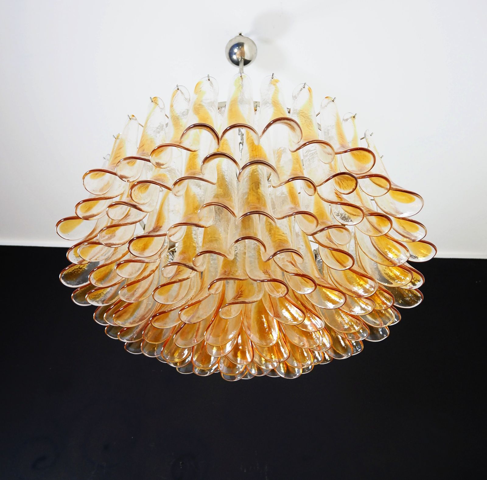 Large Murano Glass Chandelier  101 Amber Transparent Glass Petal photo Lighting