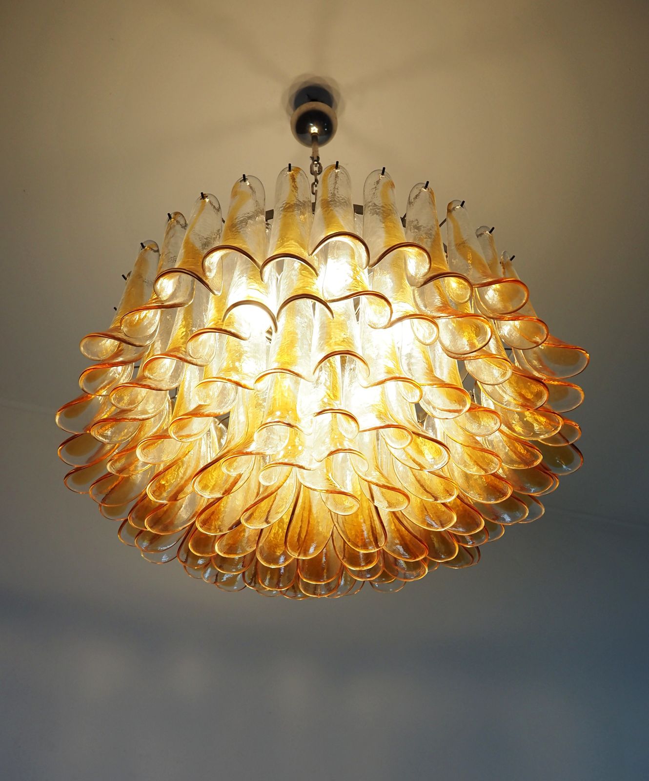 Large Murano Glass Chandelier  101 Amber Transparent Glass Petal photo vintage