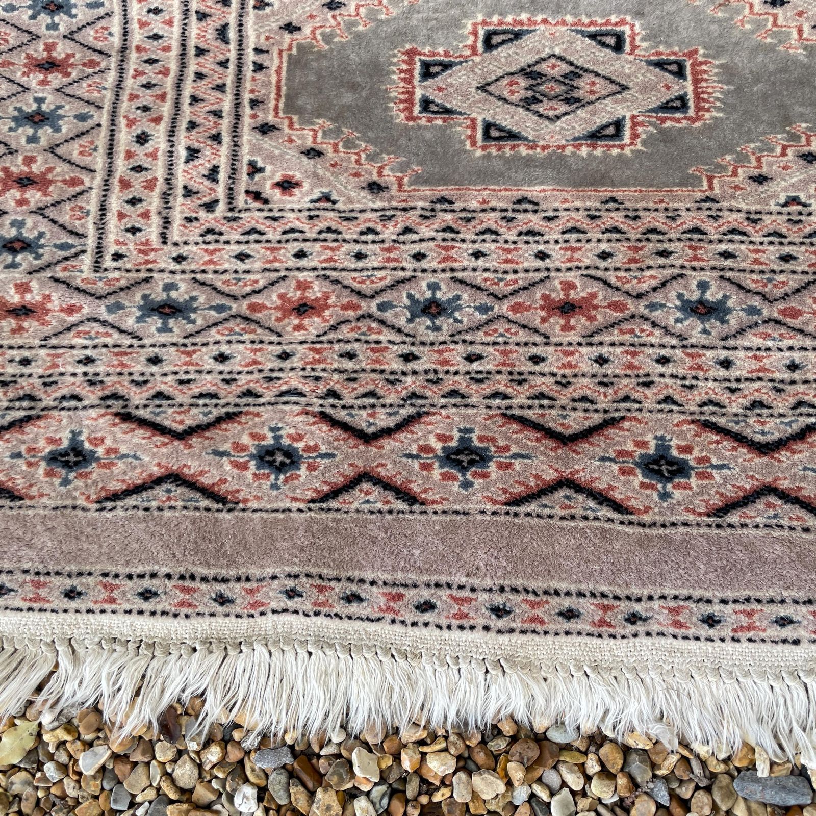 Cream Bokhara Rug Hand Knotted Wool Geometric Pattern Runner Carpet Vintage Middle Eastern Pale Muted Tones photo buy