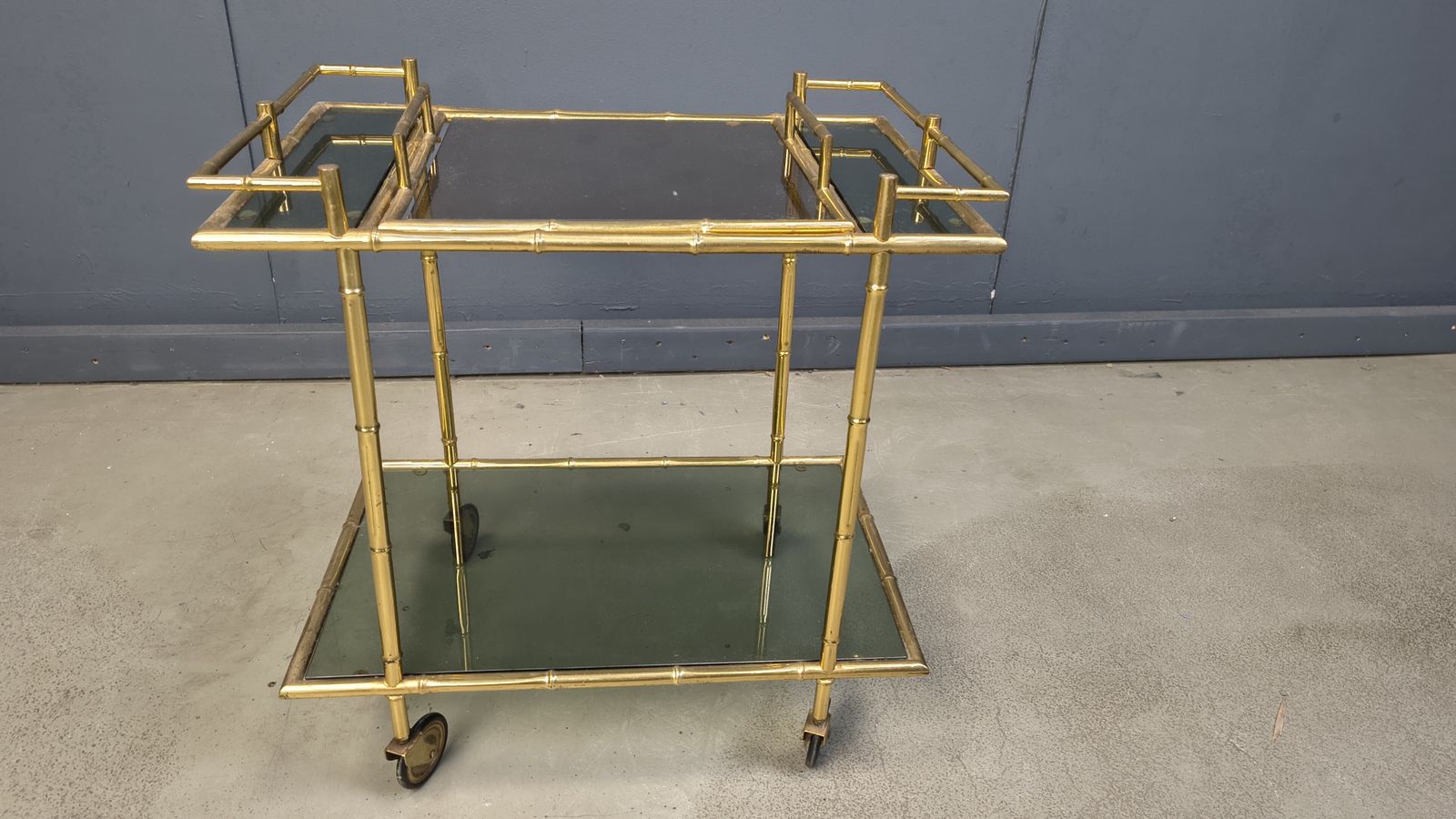 photo for sale Vintage Brass Faux Bamboo Serving Cart, 1960s