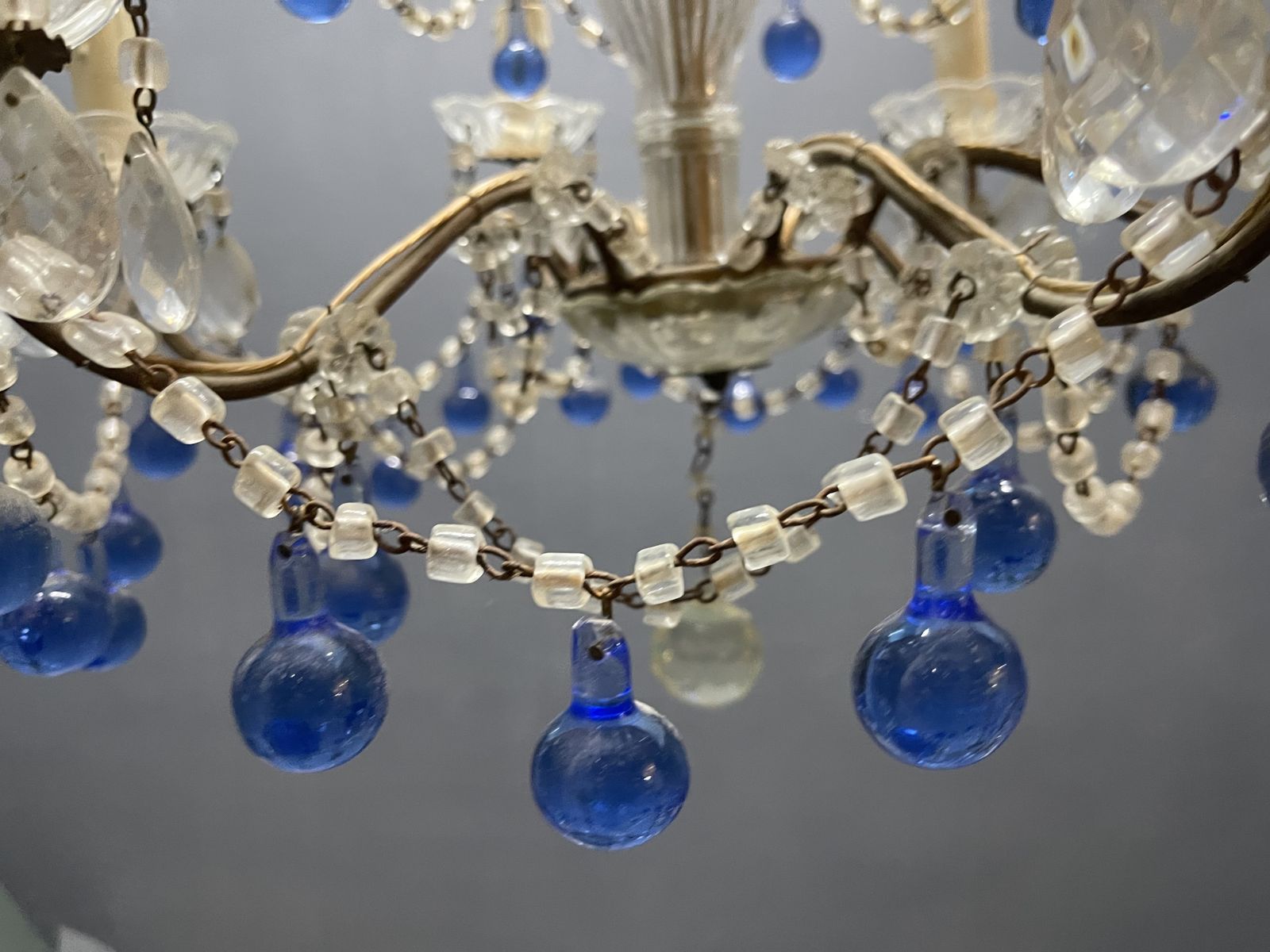 Vintage Blue Macaroni Murano Glass Drop  Chandelier 1960’s photo vintage