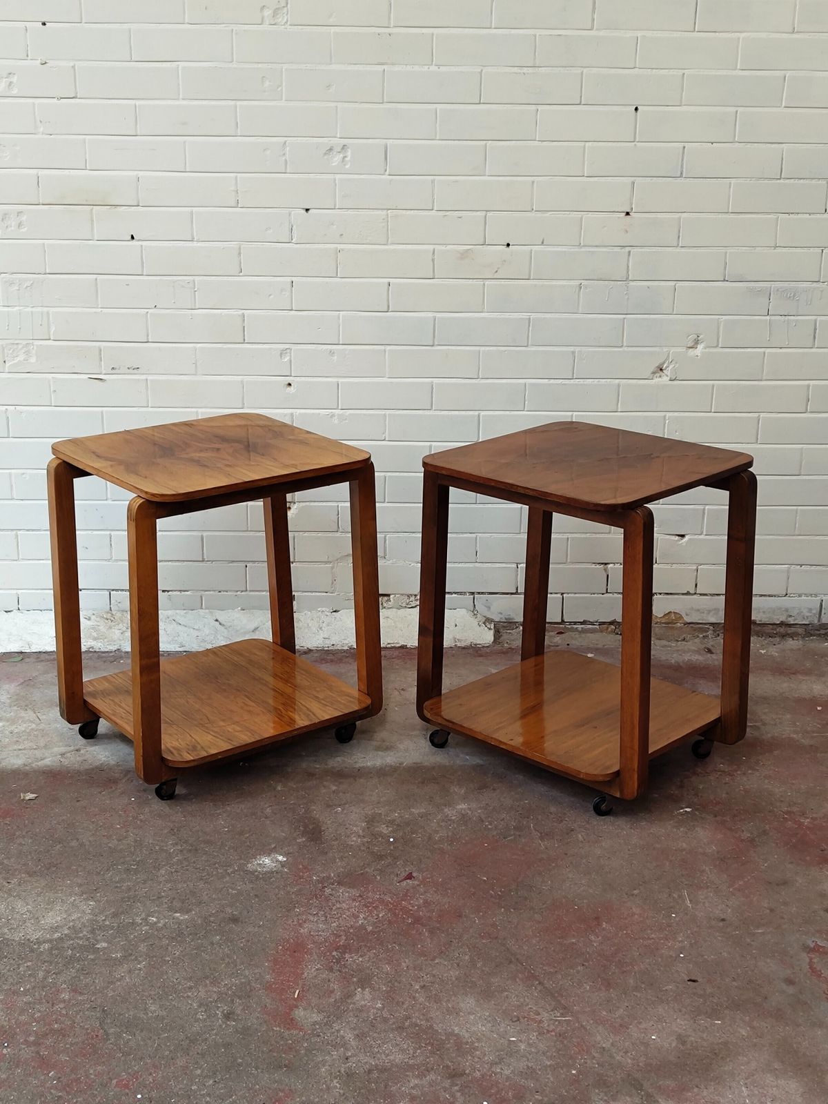 photo for sale Pair Of Burr Walnut Pure Art Deco Lamp Bedside Tables
