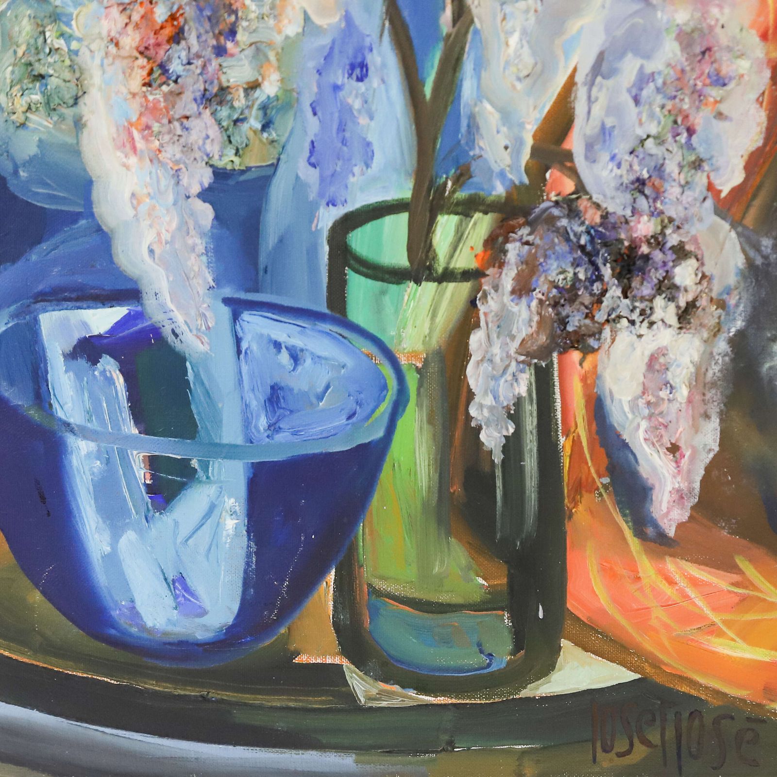 Swedish Mid 20th C Oil On Canvas ~ “Girl With A Jug Of Flowers” By Josef José, C.1960s photo buy