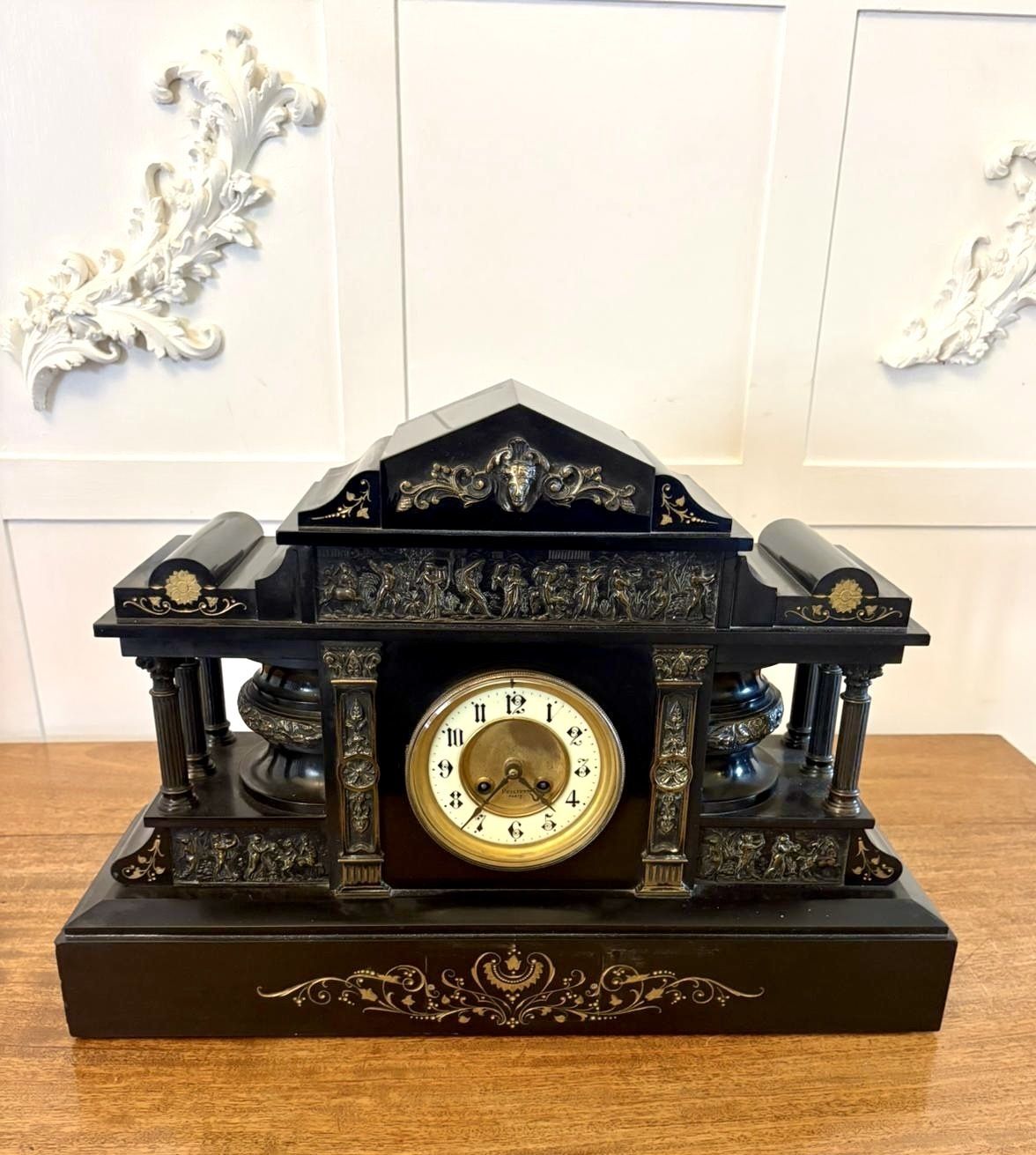 Antique Exceptional Large 19th Century Marble Mantel Clock By Philippes Paris – 8 Day Movement