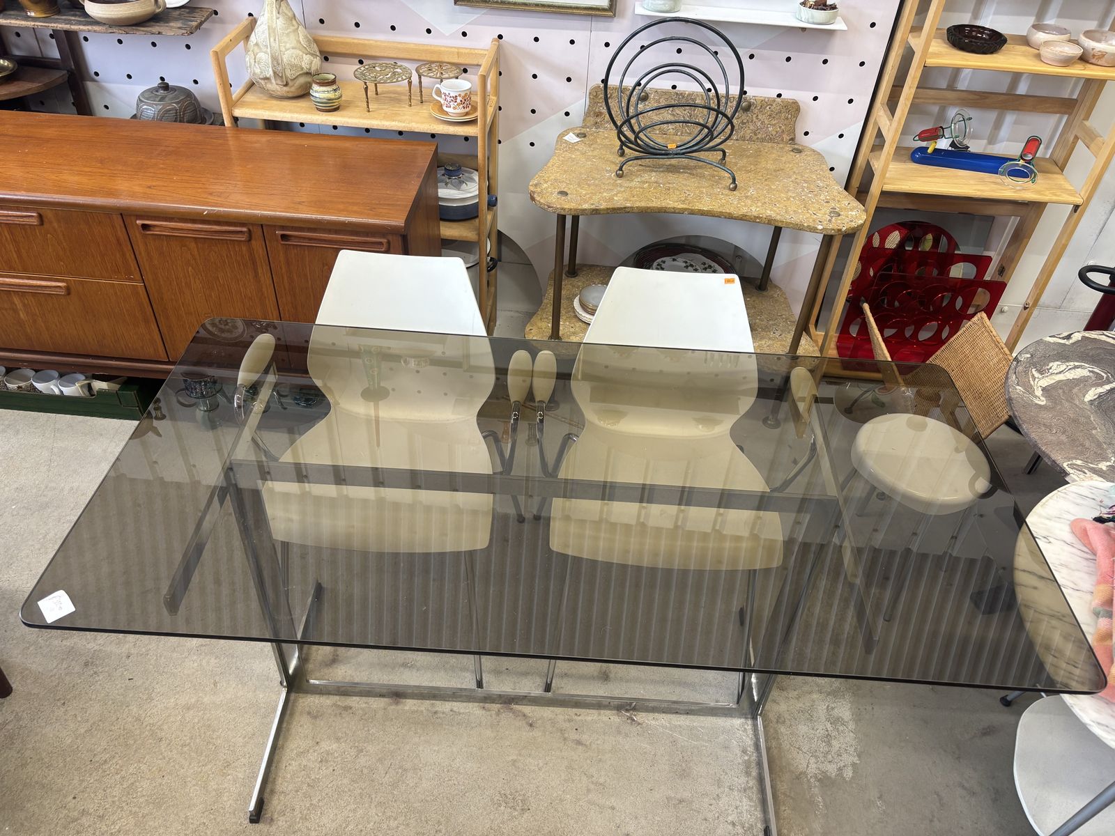Mid Century Smoked Glass Dining Table photo furniture