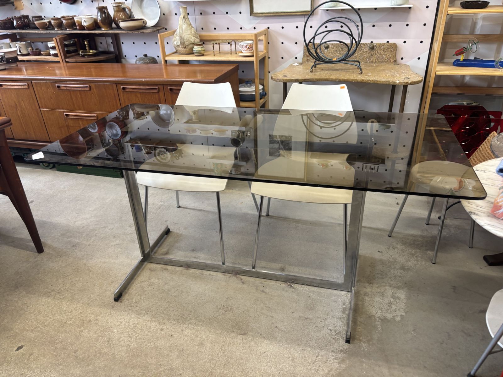 Mid Century Smoked Glass Dining Table