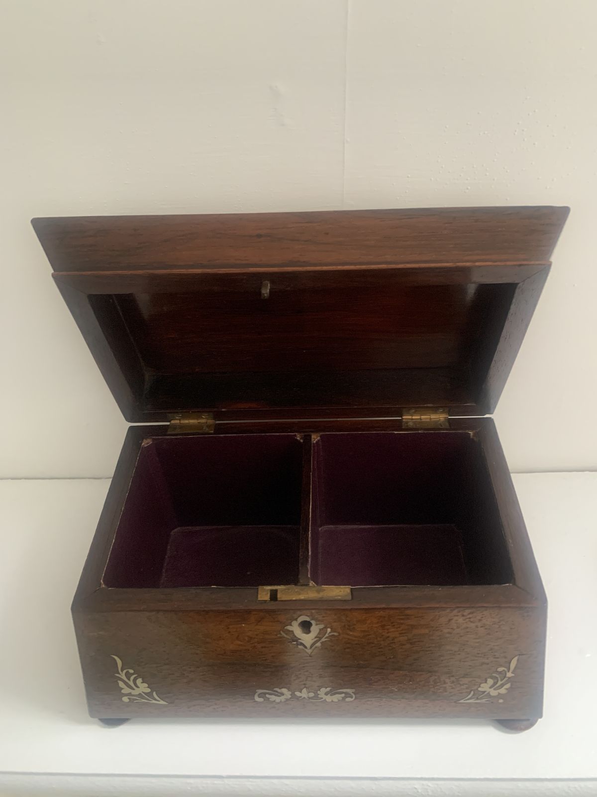 Beautiful Rosewood Georgian Tea Caddy With Mother  Of Pearl photo for sale