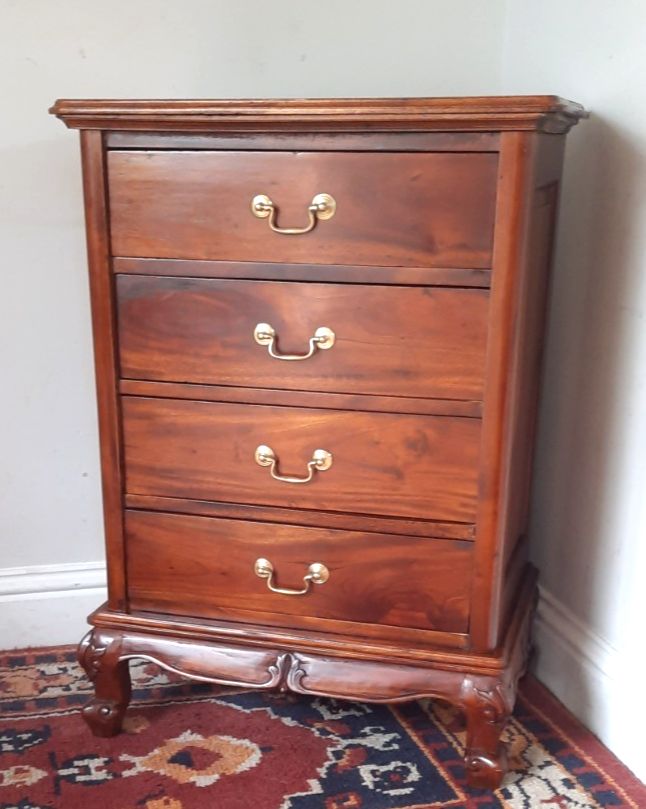 A Vintage  Regency Style Mahogany Four Drawer Slim Chest Of Drawers Or Bedside photo for sale