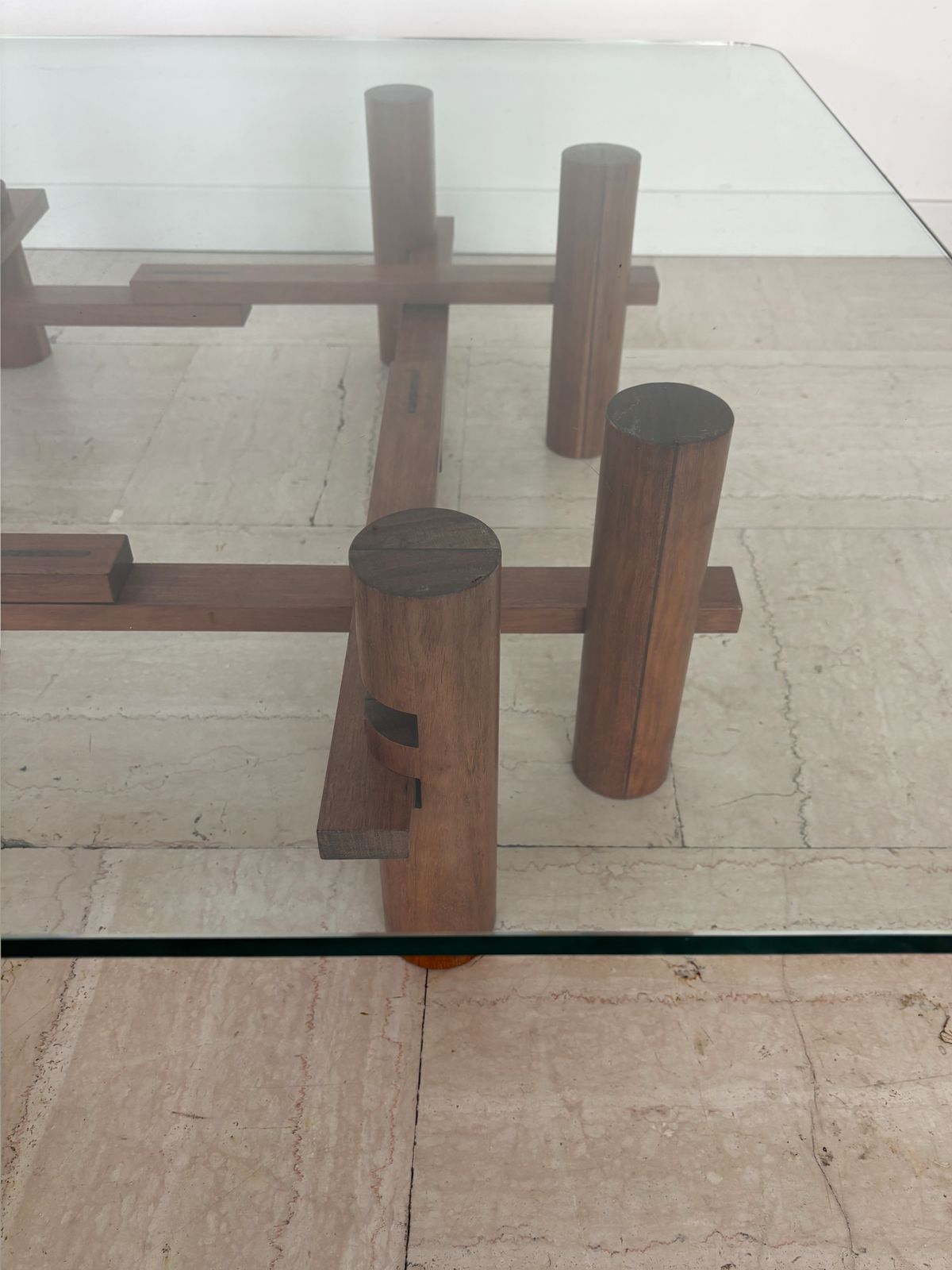 Theodore Waddell For Bernini Midcentury Glass Wood Coffe Table Italy 1970s photo 7800.0