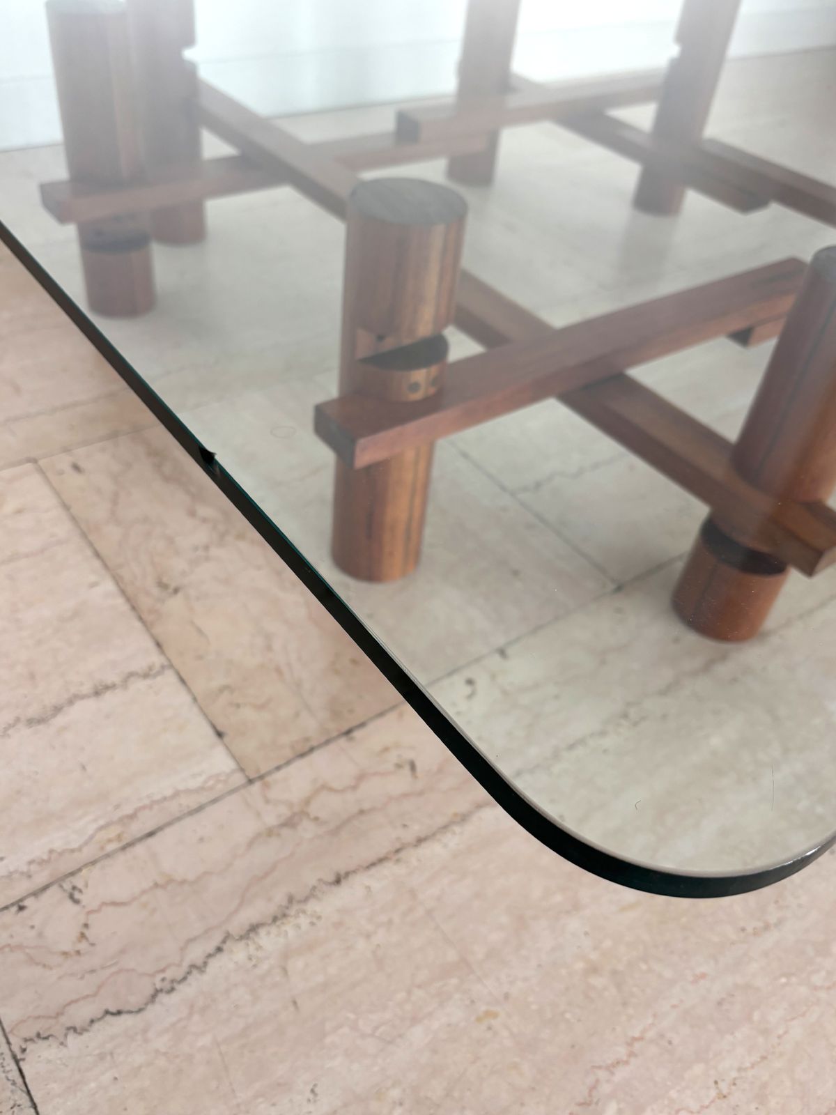 Theodore Waddell For Bernini Midcentury Glass Wood Coffe Table Italy 1970s photo Furniture