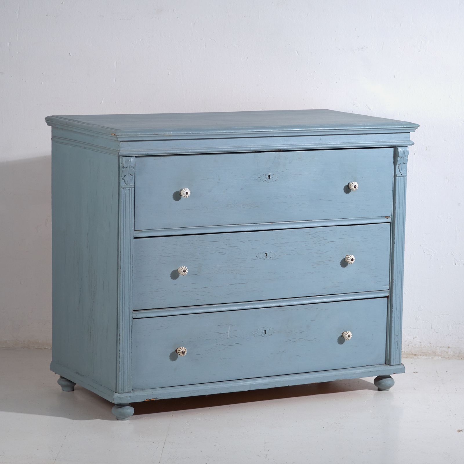 Furniture Antique Painted Pine Chest Of Drawers – Rustic European Blue Dresser – Circa 1900 photo