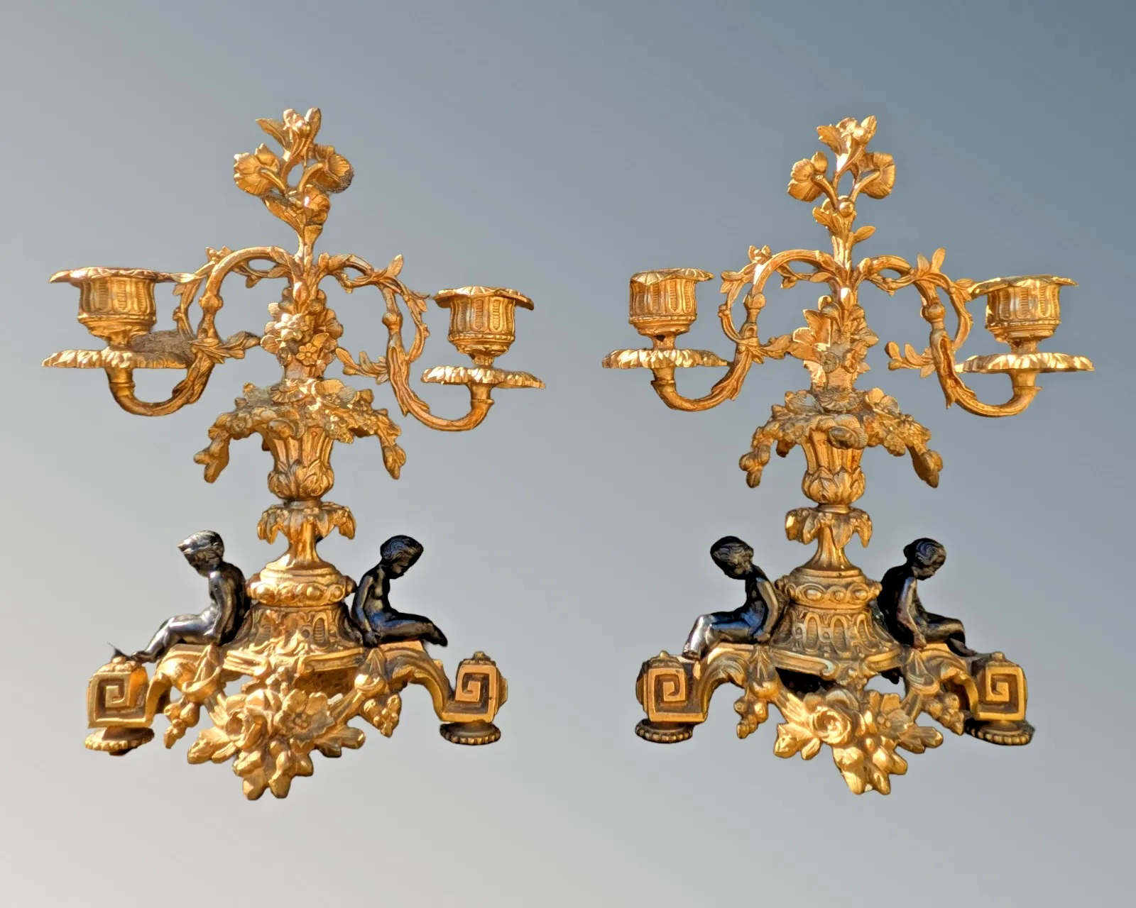 photo for sale Good Pair Of 19th Century Gilt Bronze Candeabra