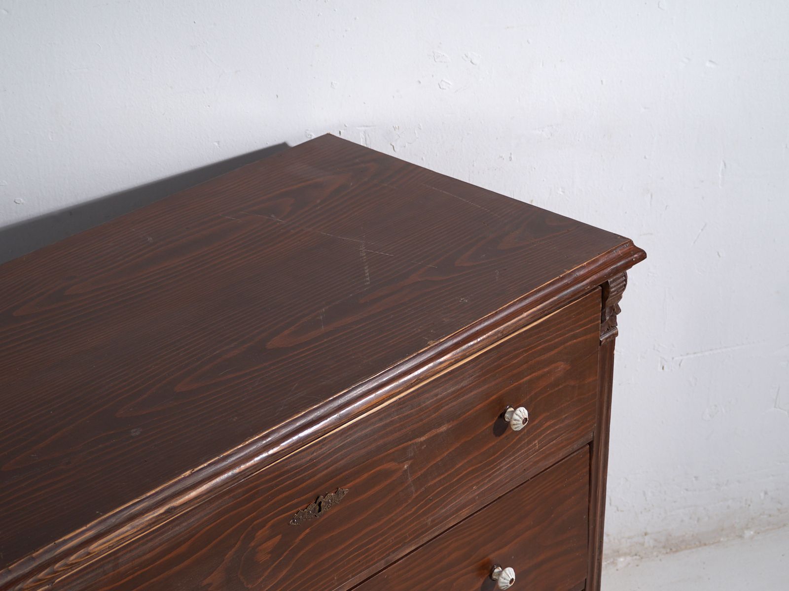 Antique Solid Pine Chest Of Drawers – Rustic European Dresser With Ceramic Knobs – Circa 1900 photo furniture