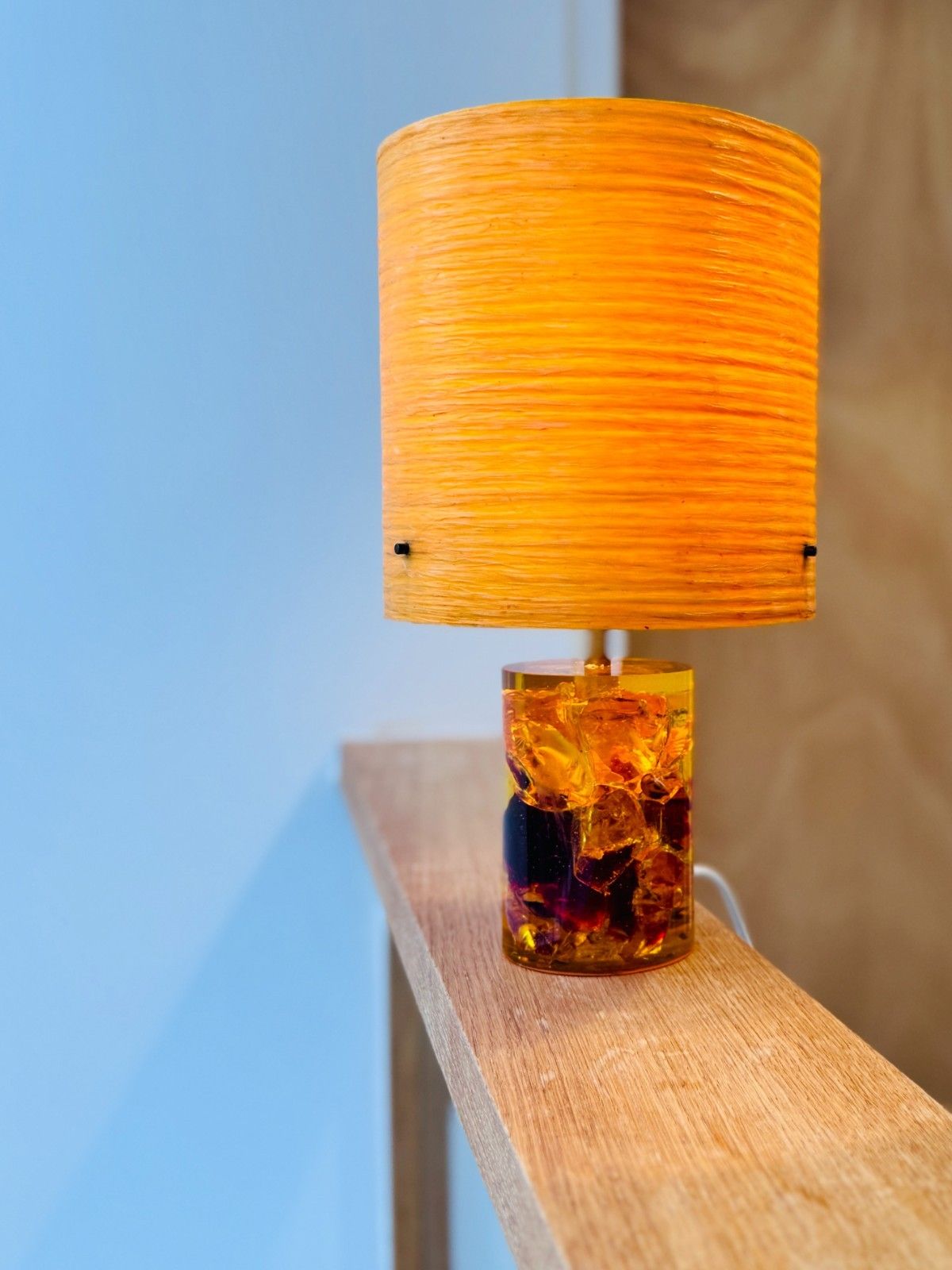 Lighting 1960’s Amber Shattaline Lamp, Rewired & Pat Tested (Shade Not Included) photo