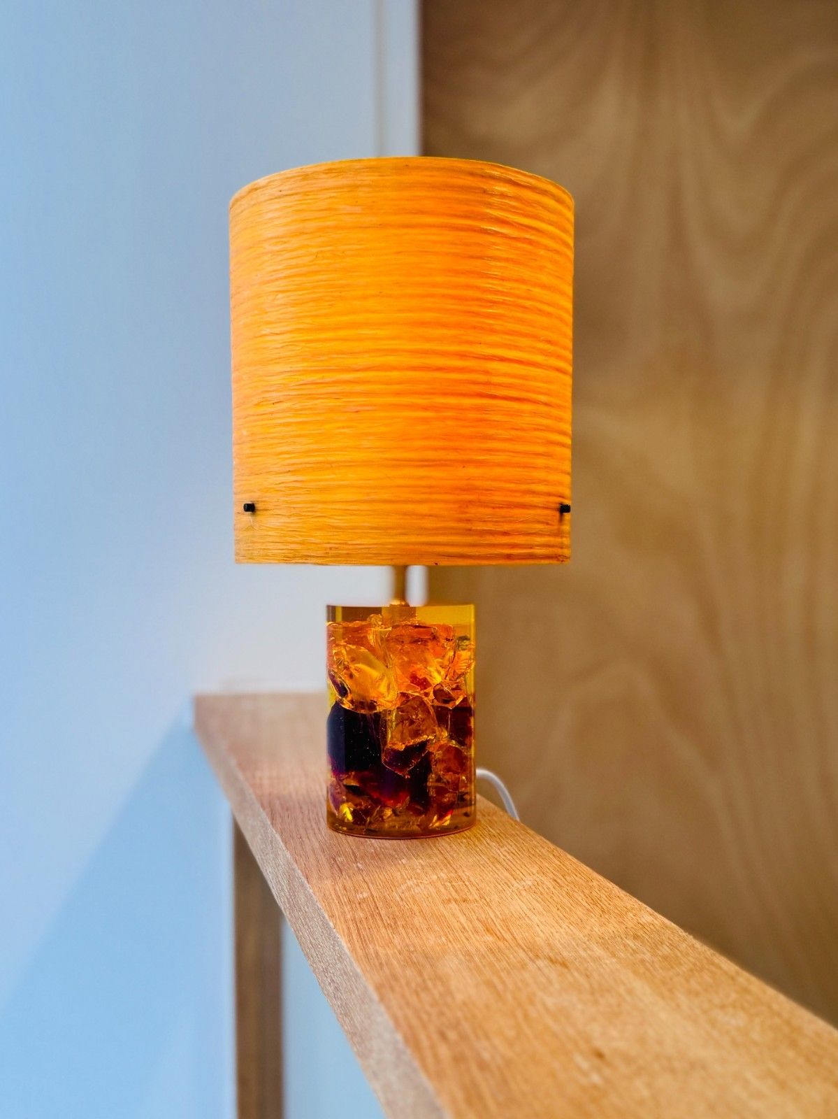 100.0 1960’s Amber Shattaline Lamp, Rewired & Pat Tested (Shade Not Included) photo
