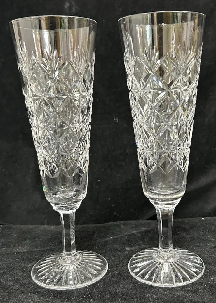 Stuart Crystal  Westbury  Pair Champagne Flutes Glasses 21cm