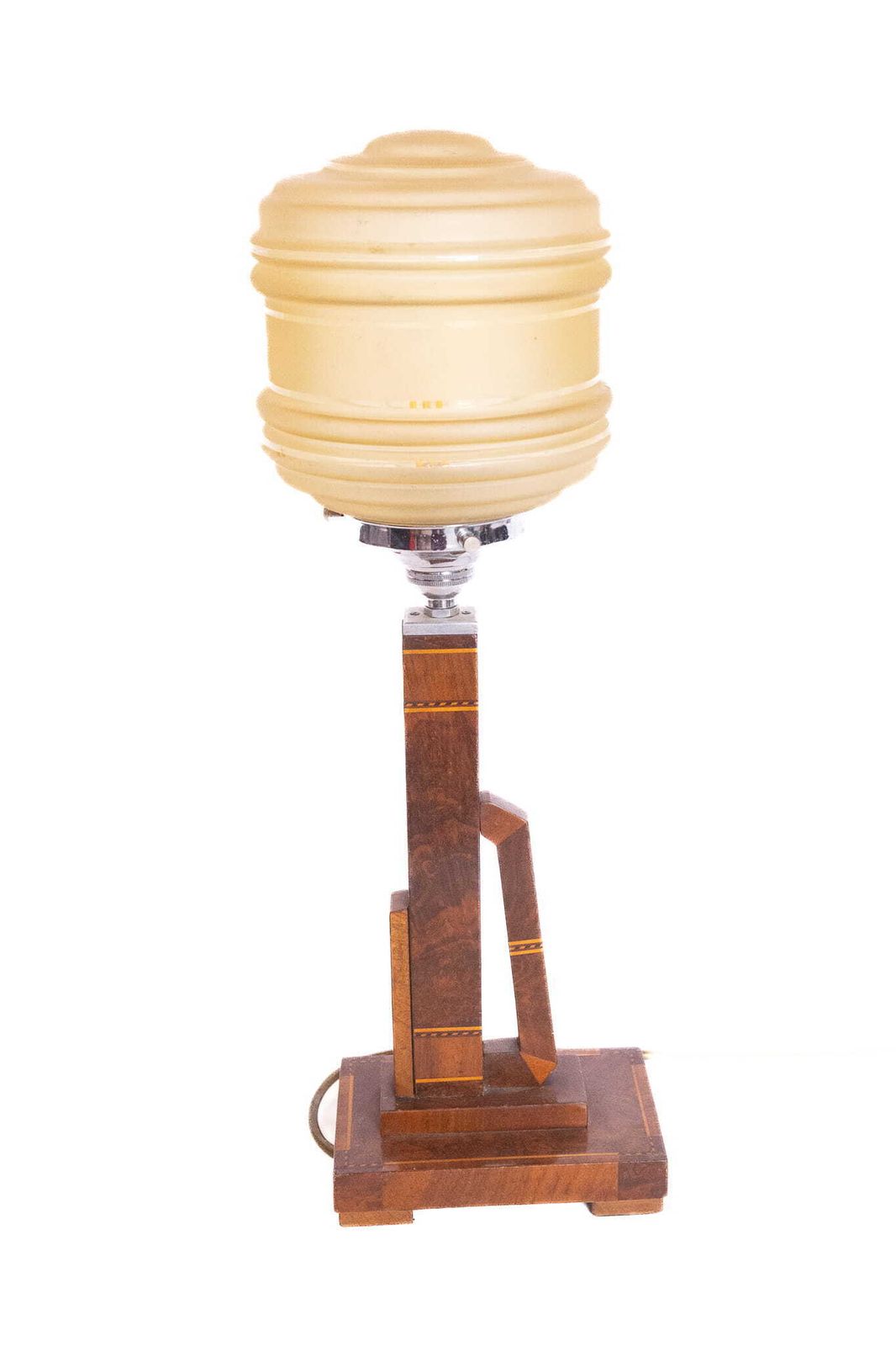 Art Deco Walnut & Inlaid Table Lamp With Shade photo Lighting