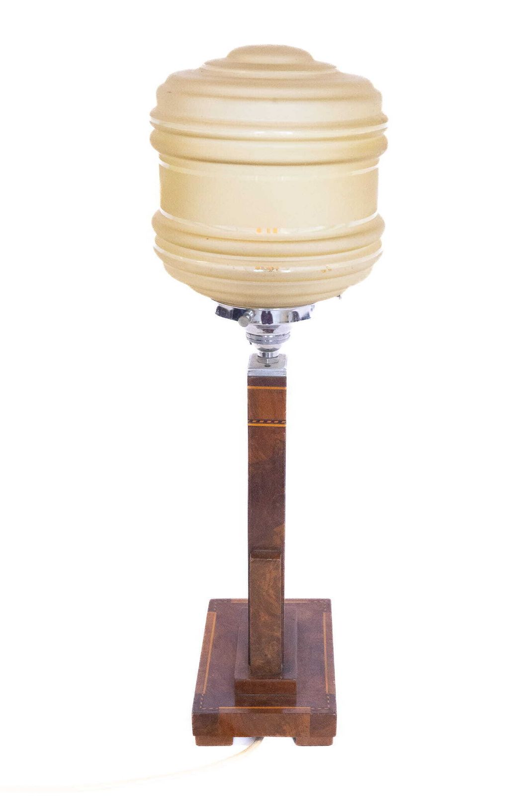 Art Deco Walnut & Inlaid Table Lamp With Shade photo 250.0