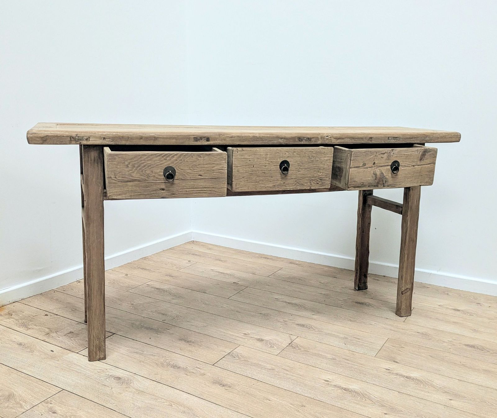 Vintage Reclaimed Elm Drawer Console Delivery Available 0286. photo vinterior