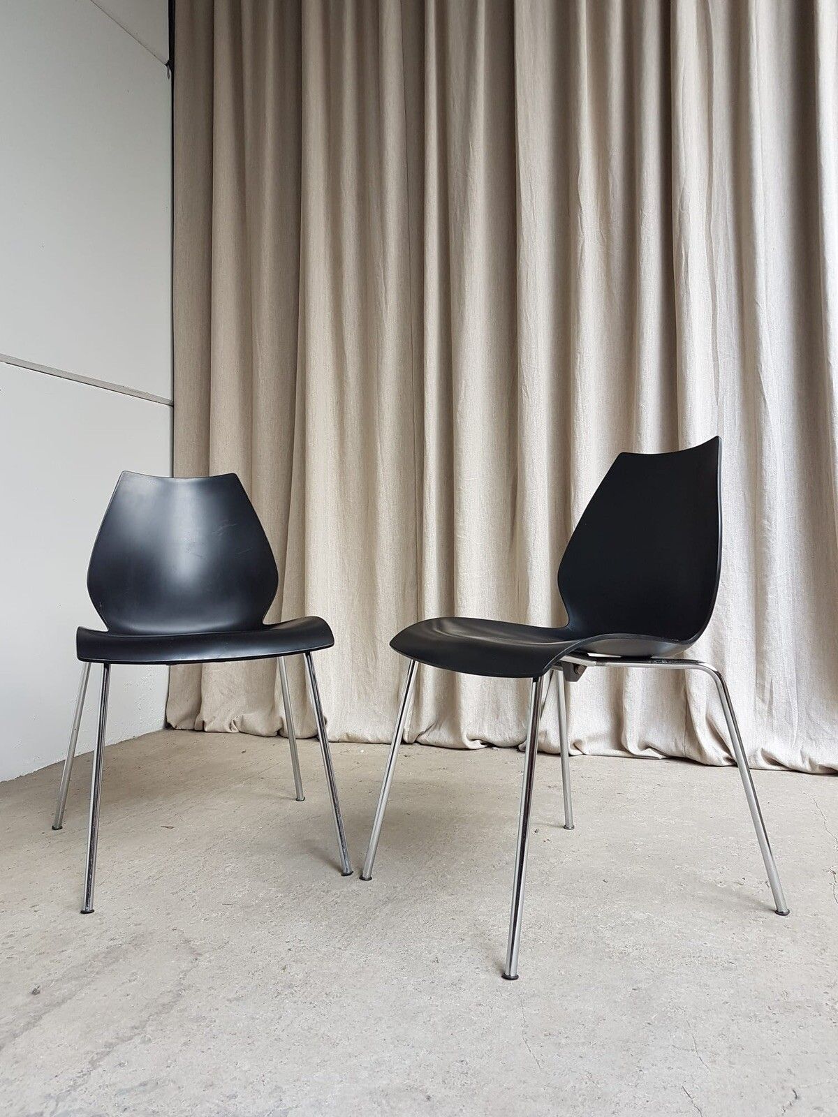Vtg Mid Century Style Italian Chrome Set Of 2 Maul Dining Chairs By Kartell R167
