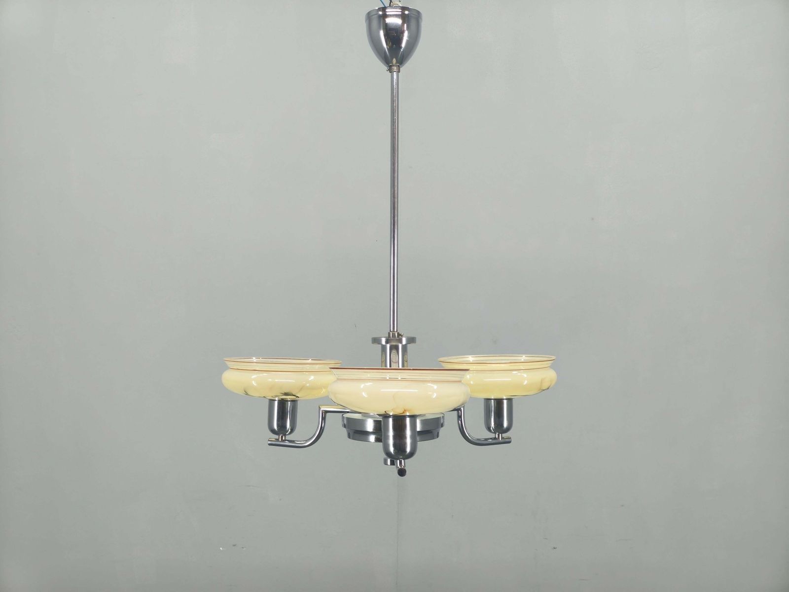 Art Deco Chandelier By Napako, Chrome & Marble Glass, 1930s photo for sale