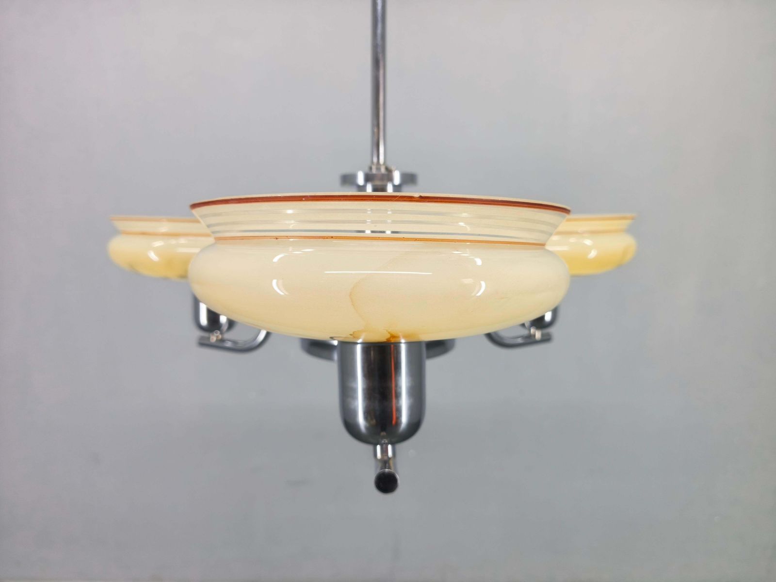 Art Deco Chandelier By Napako, Chrome & Marble Glass, 1930s photo 692.0