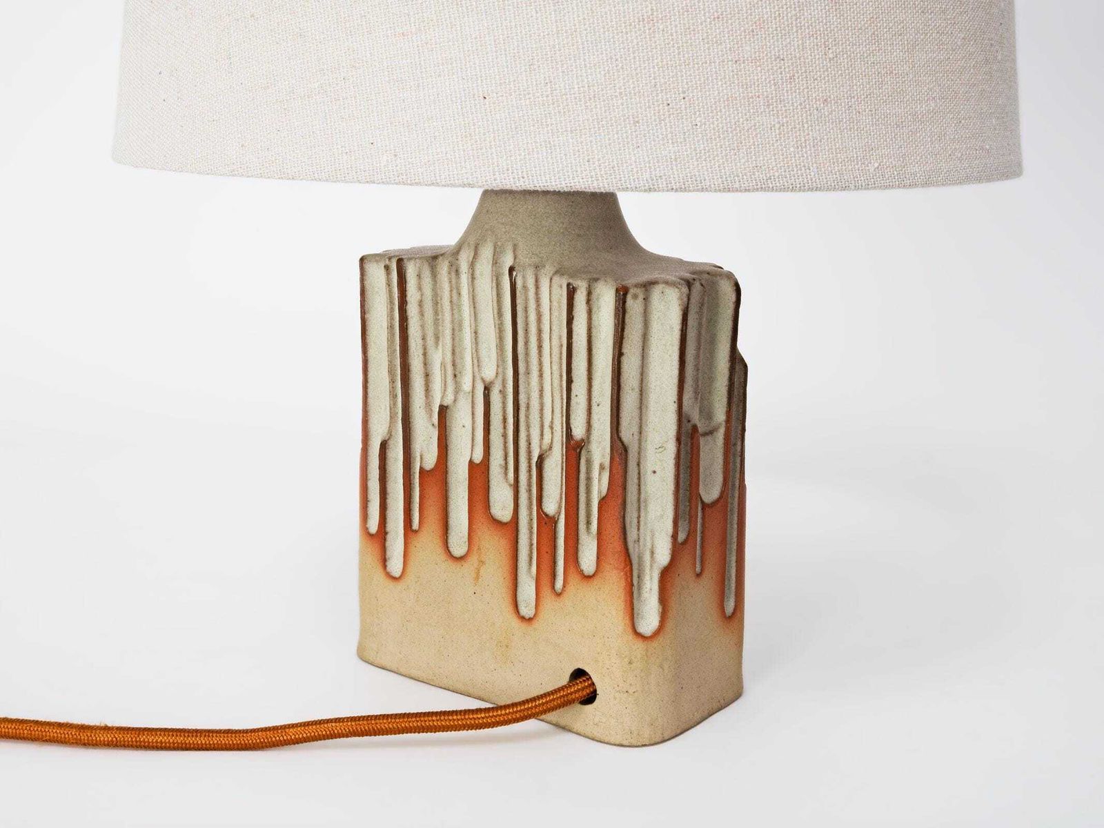 1960s   1970s Vintage Ceramic Stoneware Table Lamp With Cream White Lampshade   Mid Century Modern Lighting photo for sale