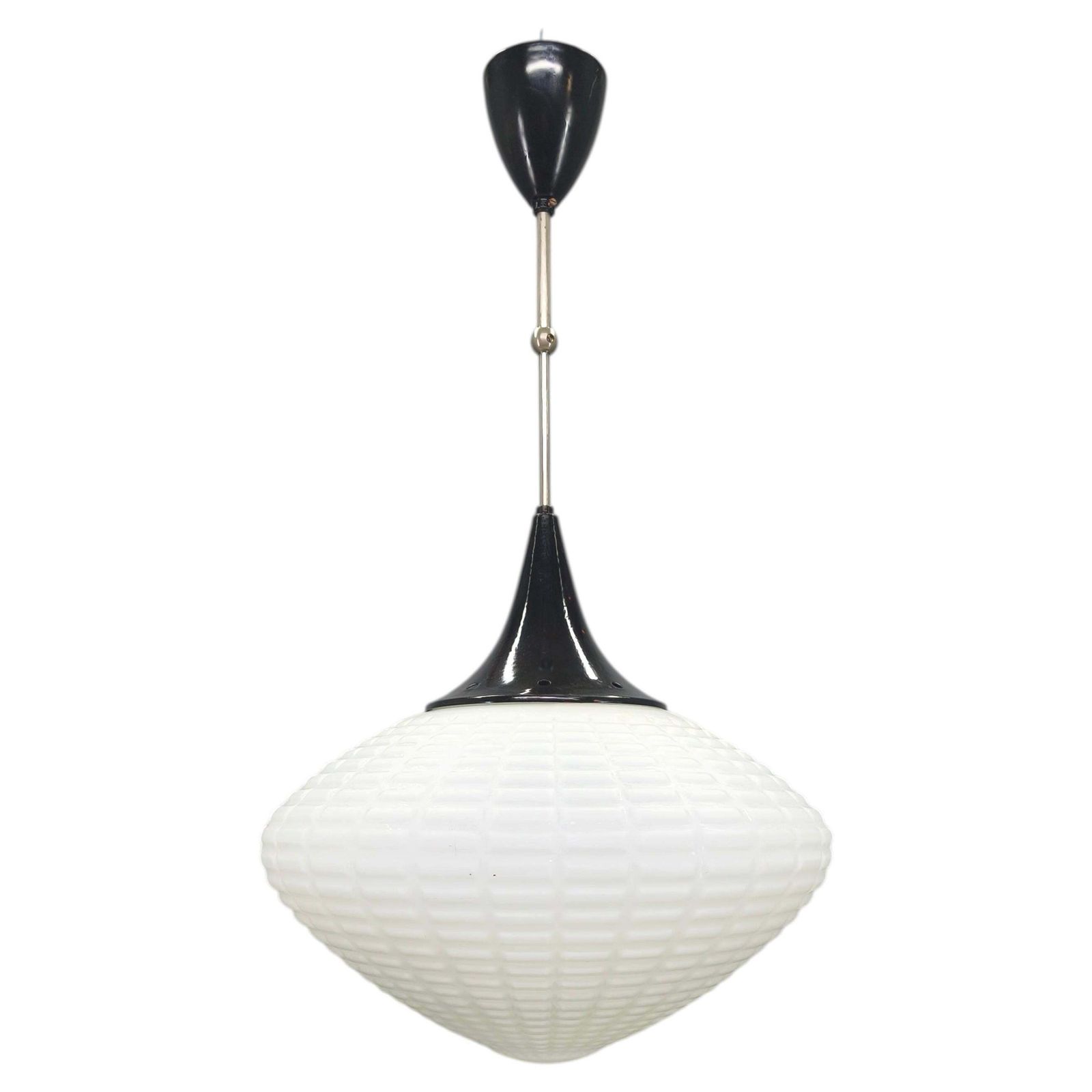 Adjustable Czech Pendant Light, Opaline Glass, 1970s