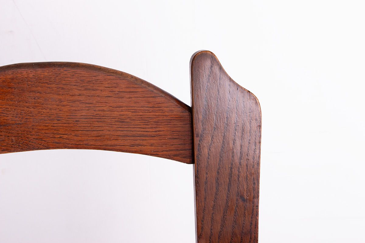 Ensemble de 6 grandes chaises brutalistes en chêne massif, années 1950, dans le style de René Gabriel. photo 3000.0