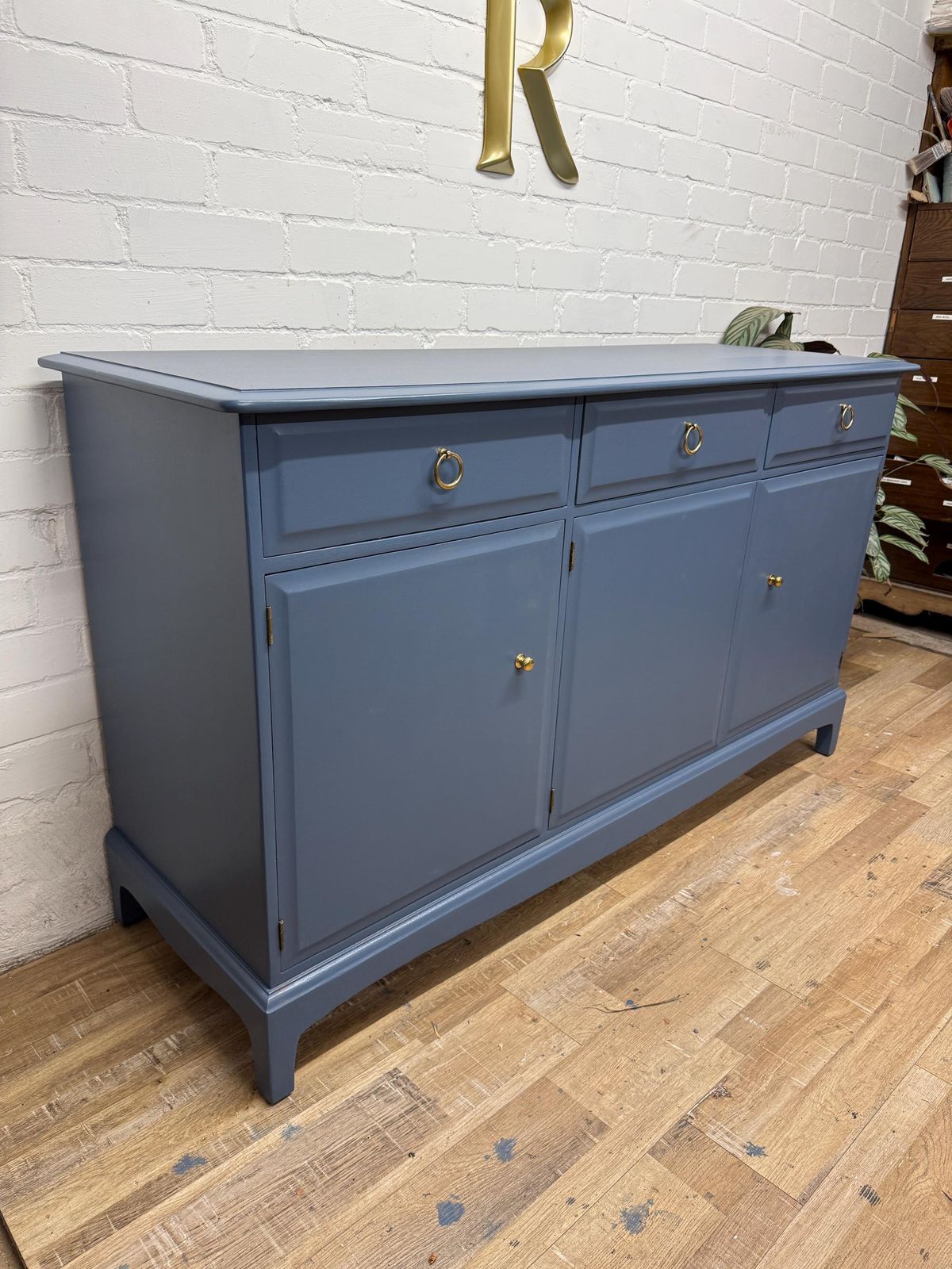 Stag Minstrel Sideboard / Painted To Order In Benjamin Moore “Evening Dove” photo vinterior