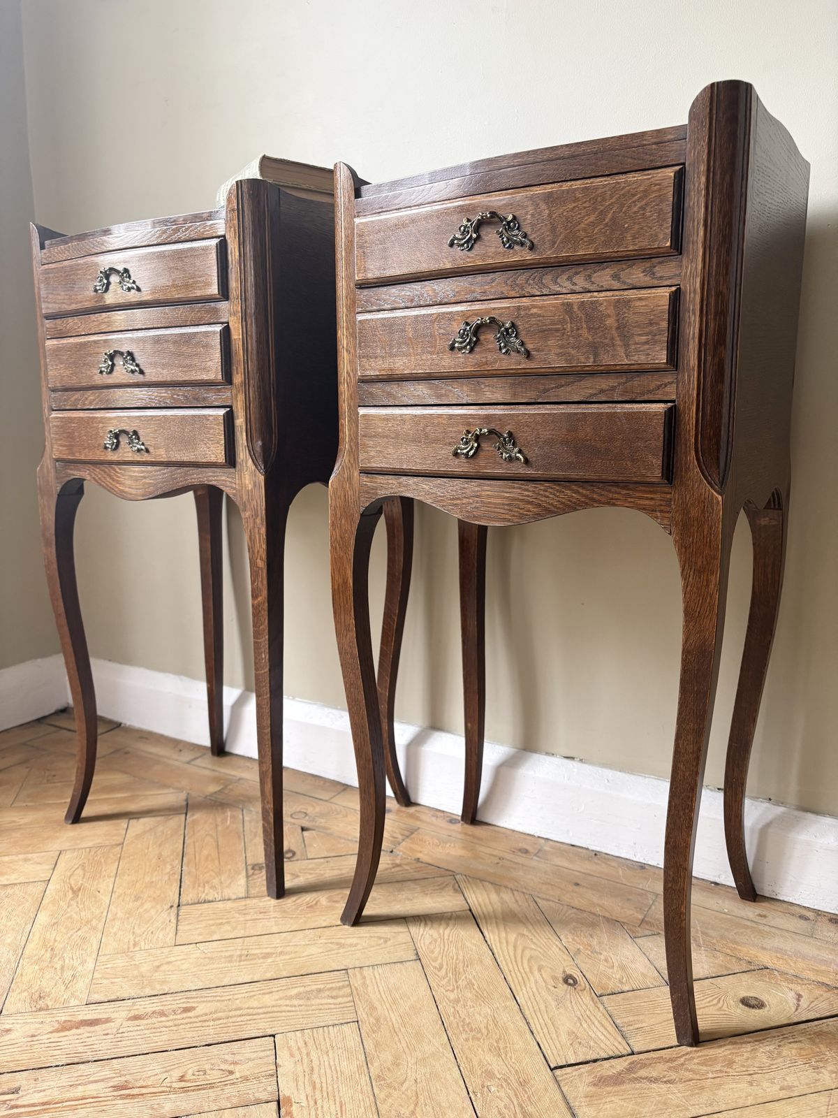 Pair Of Elegant French Oak Bedside Tables photo furniture