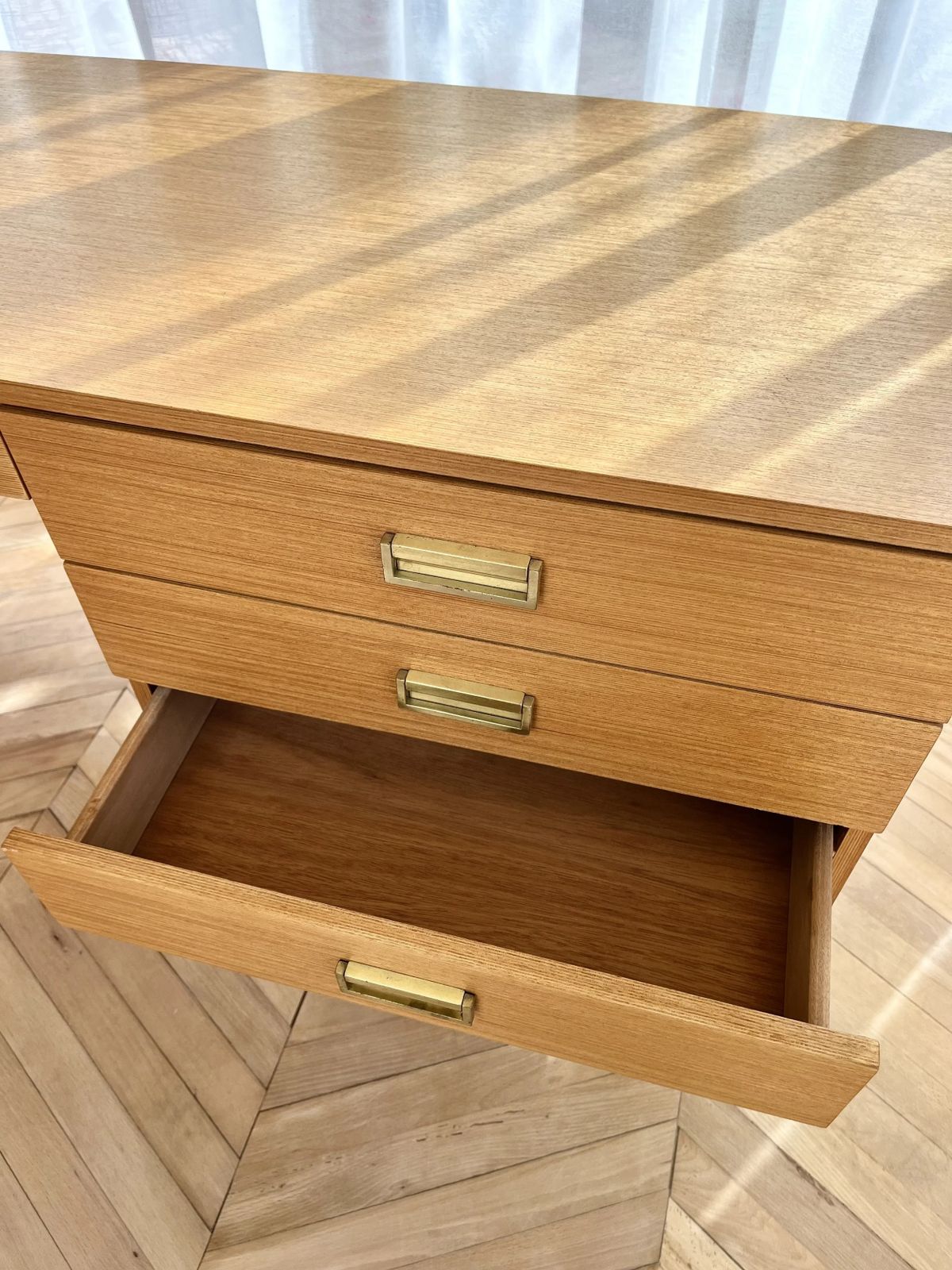 photo for sale Mid Century Seven Drawer Dressing Table/Desk With Brass Pulls
