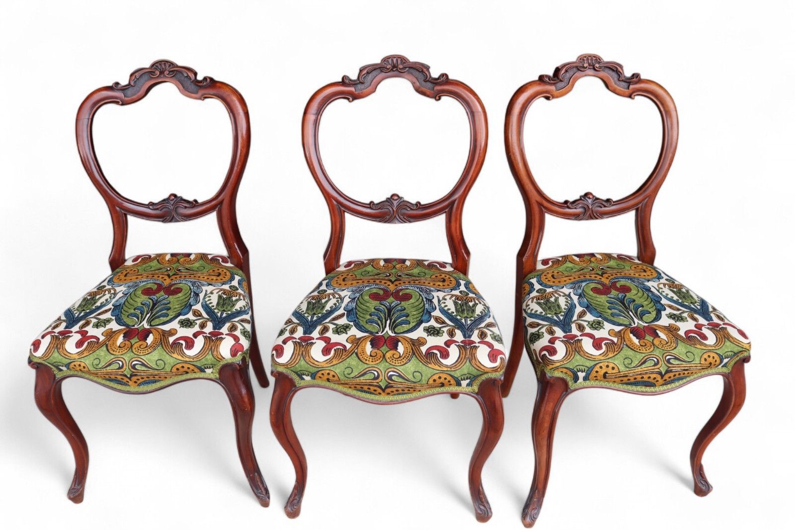 Set Of 6 Antique Victorian Mahogany Balloon Back Dining Chairs Cabriole Legs photo for sale