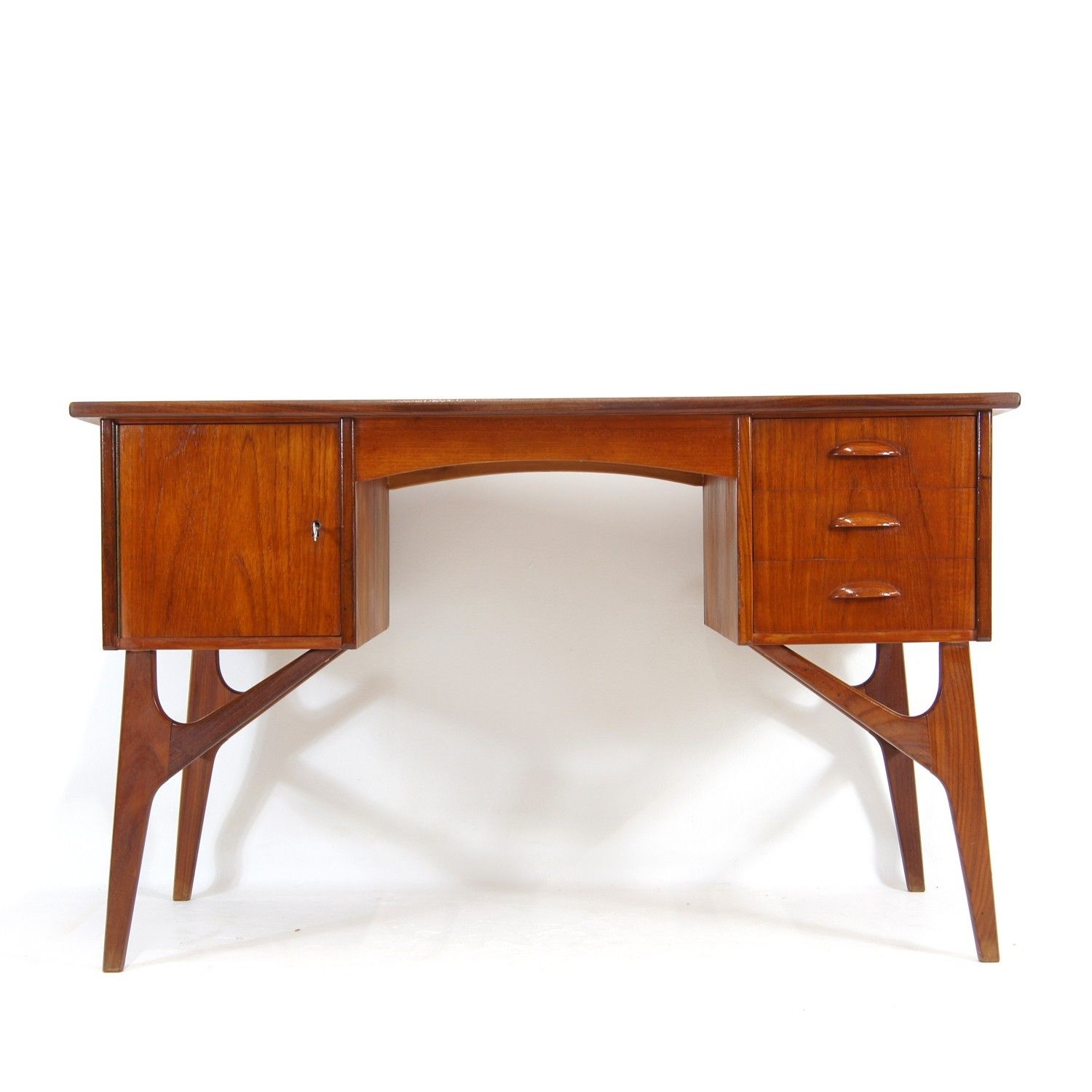 Retro Vintage Danish Double Pedestal Writing Office Desk Mid Century Teak 1960s
