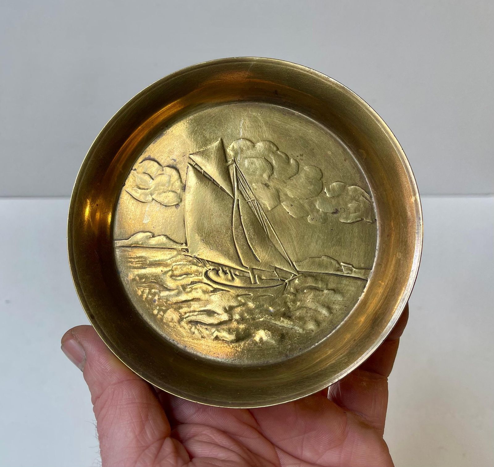 Art Deco Bronze Dish W. Sailboat By ægte Ildfast, 1930s photo Home Decor