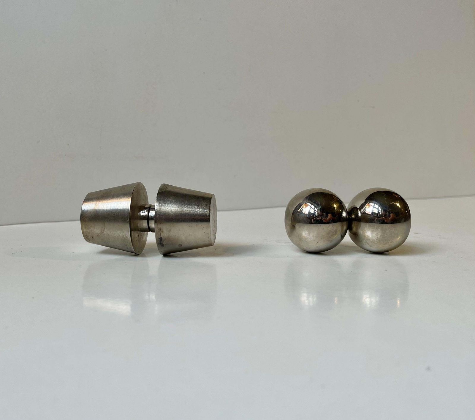 Scandinavian Mid Century Dumbbell Desk Ornaments   Paperweights In Steel photo for sale