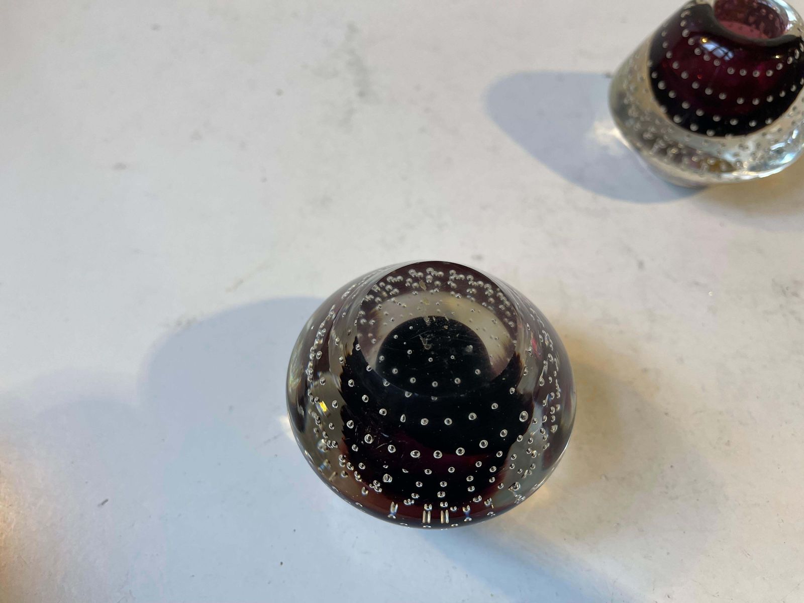 Scandinavian Modern Purple Sommerso Candleholders W. Air Bubbles photo for sale