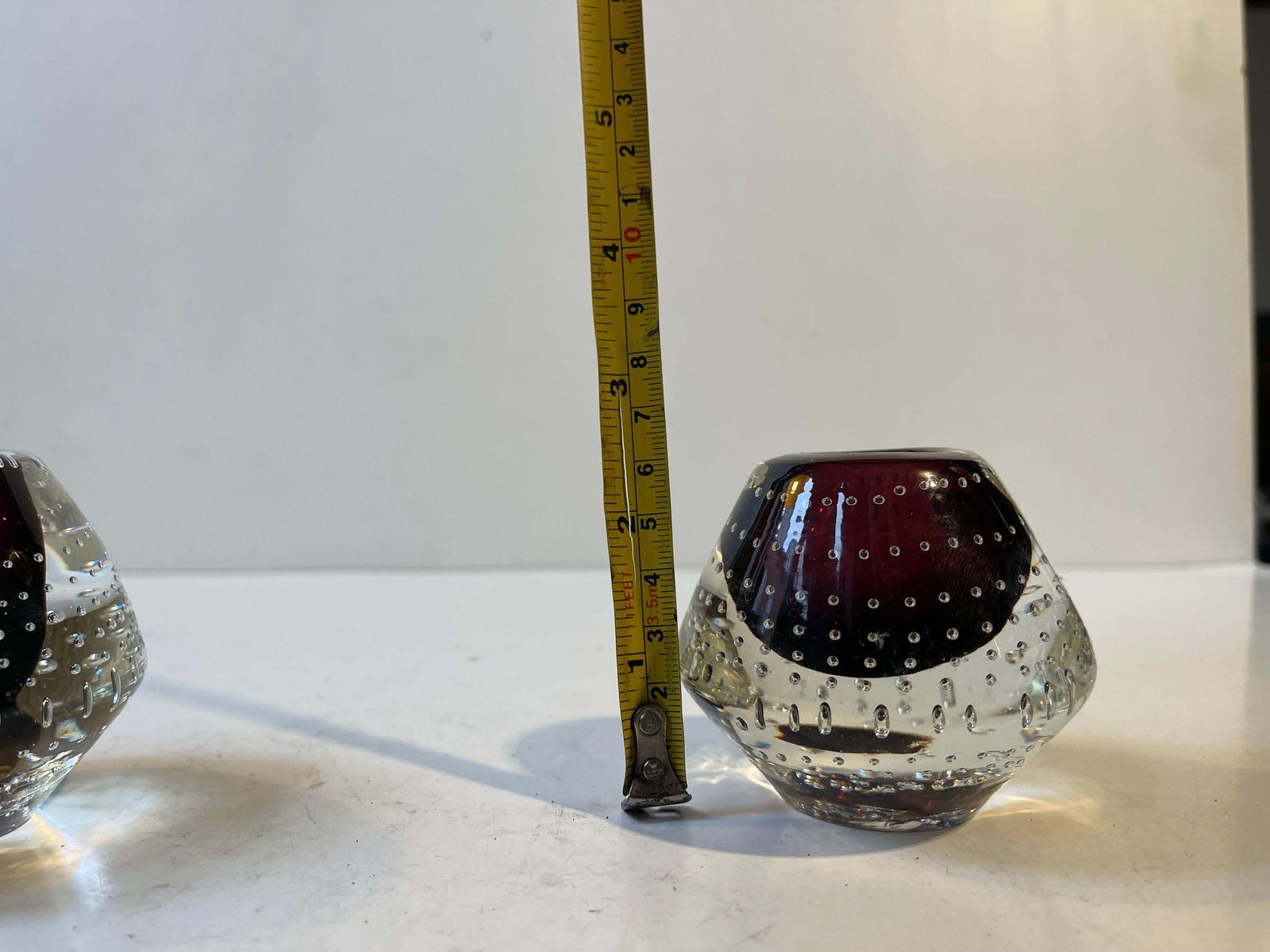 Scandinavian Modern Purple Sommerso Candleholders W. Air Bubbles photo vinterior