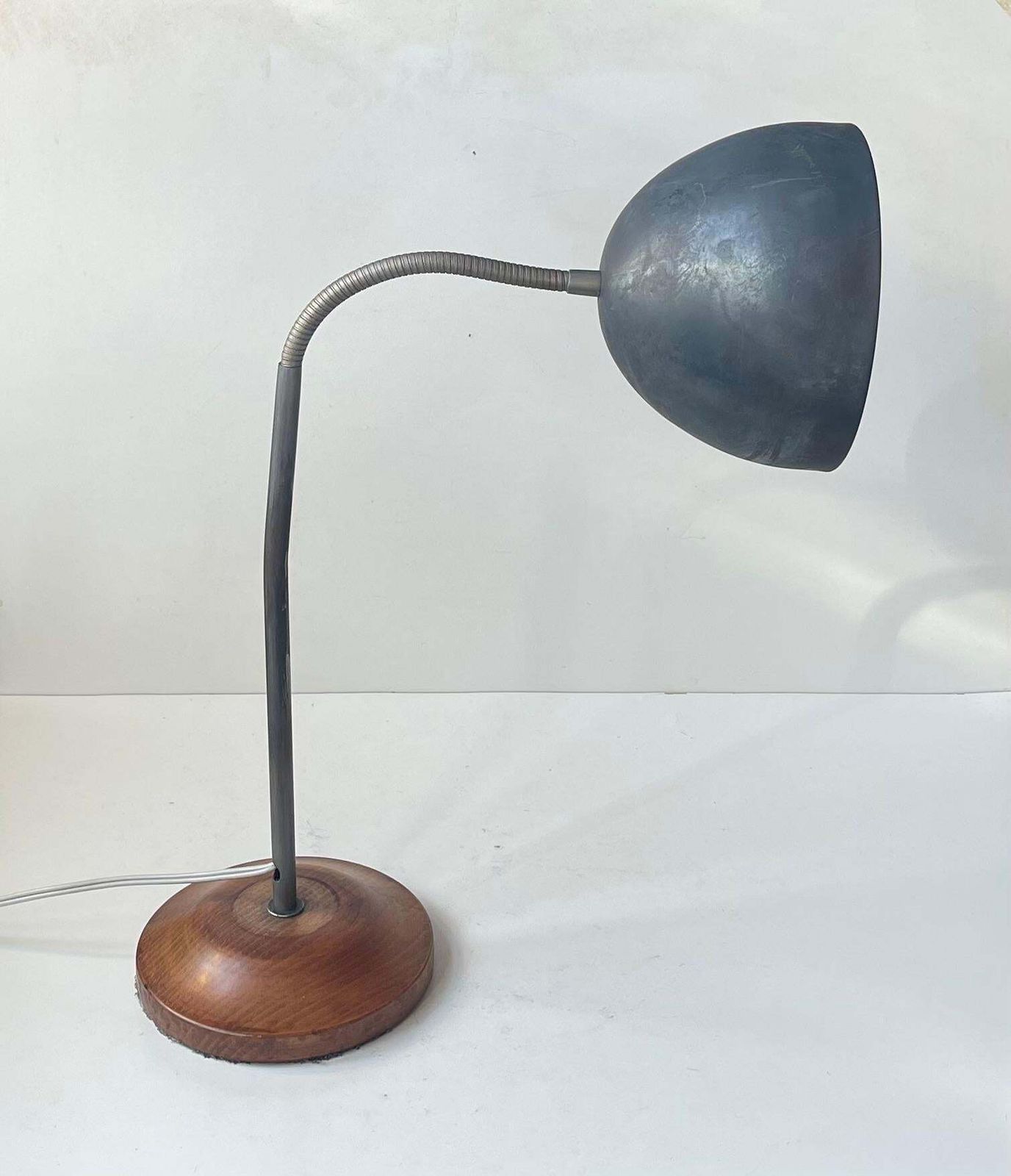 Vintage Scandinavian Industrial Table Lamp In Oak & Grey Steel, 1950s photo for sale